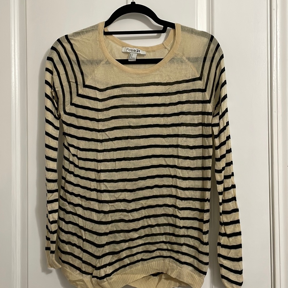 Forever 21 tan shirt with black stripes - size S